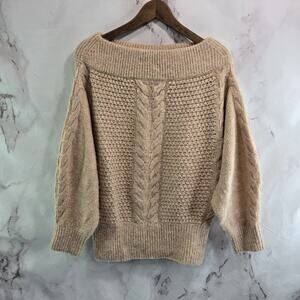 Sleeping On Snow Sweater Womens Small Pink Alpaca Wool Cable Shoulder Balloon